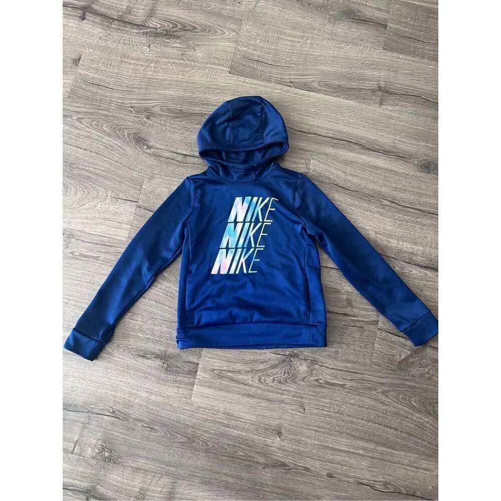 Nike Girl's Therma Unicorn Wordmark Pullover Hoodie Blue size Medium